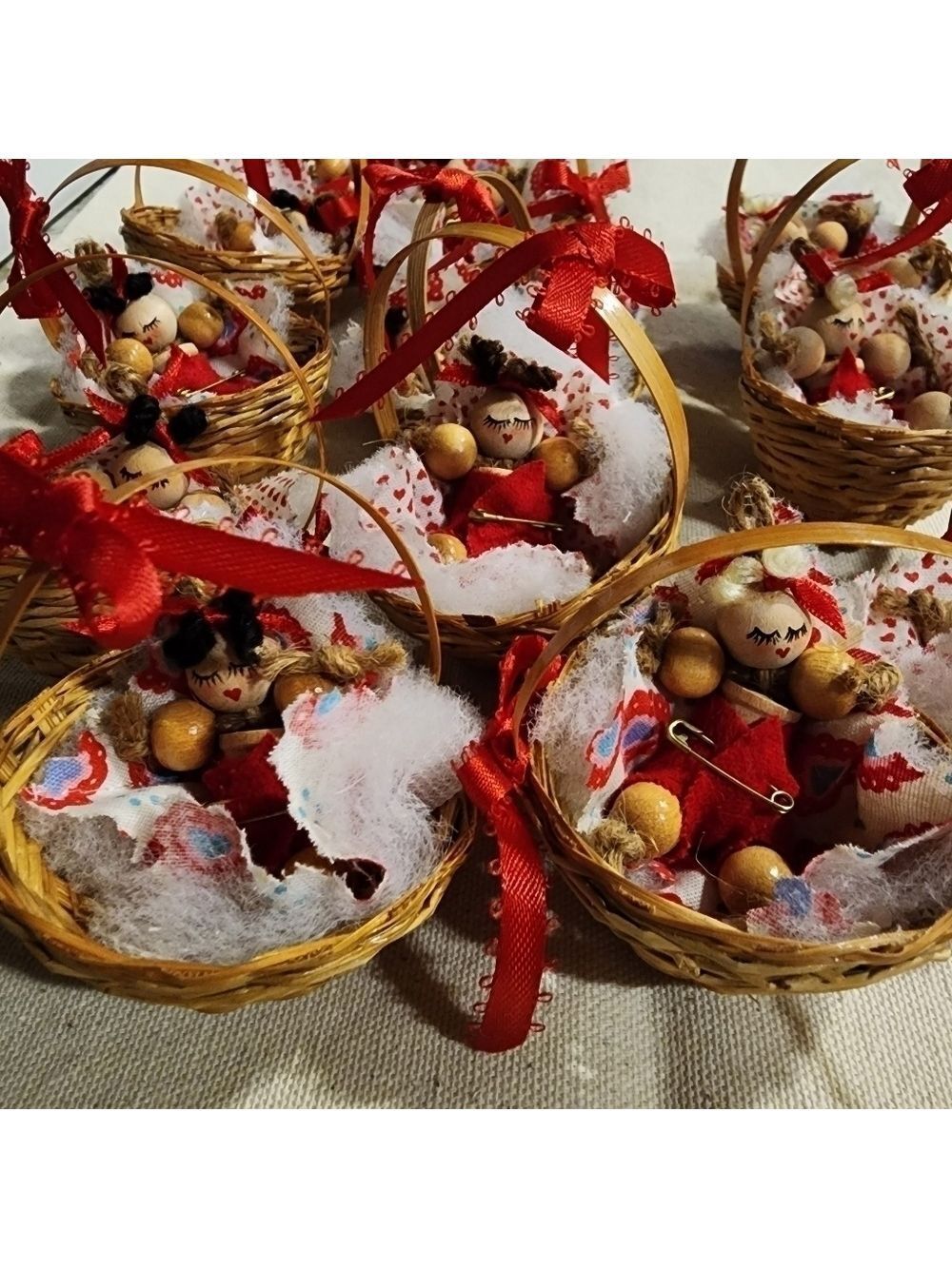 Handmade Baby's First Christmas Wood & Wicker Ornaments Lot